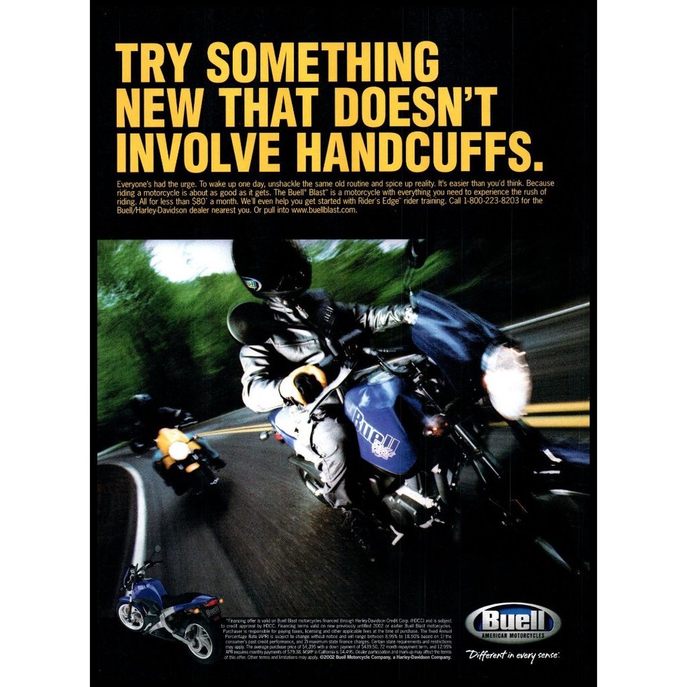 2002 Buell Motorcycles Sport Bike Vintage Wall Art Curvy Road Drive Wall Art